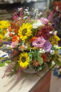 Colorful box with sunflowers